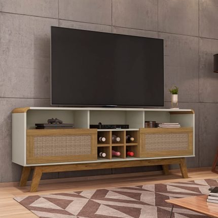 Rack Tv 65" Larimar - Blanco Invierno / Canela / Rattan