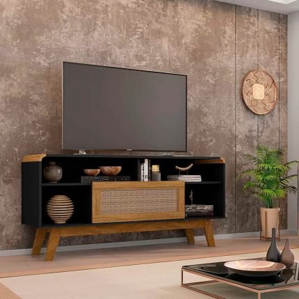 Rack Tv 55" Lazuli - Negro / Rattan